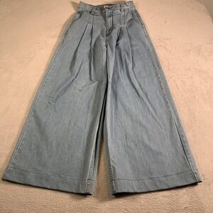 The Odells Jeans Womens 4 Light Wash High Rise Wide Leg Pleated Made USA Stretch